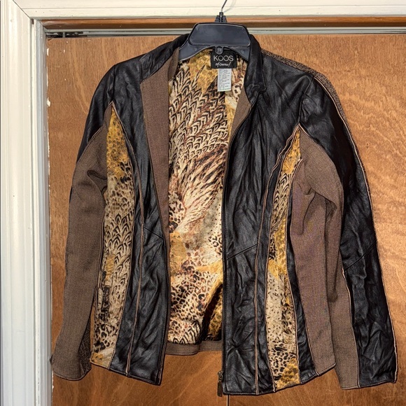 Koos Of Course Jackets & Blazers - Vintage Koos Womens Leather and Tweed Jacket with Animal Print Detail